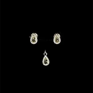 CONJUNTO S/ CORRENTE GOTA CRISTAL DE PRATA 6mm