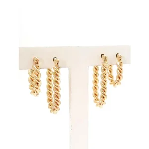 DUO DE BRINCOS ARGOLA TORCIDA FOLHEADO 28 e 18mm