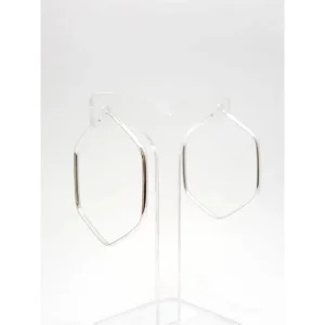 BRINCO ARGOLA HEXAGONAL DE PRATA 36mm