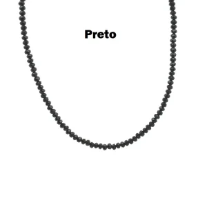 GARGANTILHA CRISTAL PRETO FOLHEADO 40cm + 5cm Ext/3mm