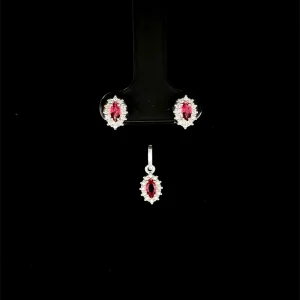 CONJUNTO RUBI OVAL DE PRATA S/ CORRENTE