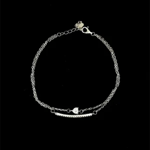 PULSEIRA DUPLA DE PRATA C/RODIO 17cm + 3cm Ext