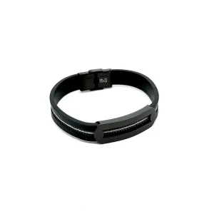 PULSEIRA COURO MASCULINA INOX BLACK 22cm