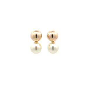 BRINCO DUAS BOLAS GOLD/PEROLA FOLHEADO 12mm