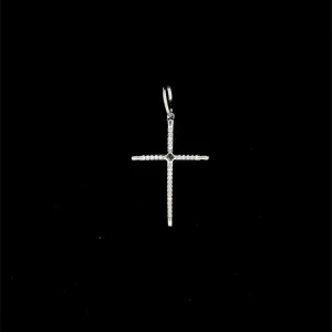 PINGENTE CRUZ CRAVEJADA DE PRATA 20mm