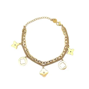 PULSEIRA DUPLA C/ PINGENTES INOX GOLD 16cm + 5cm Ext