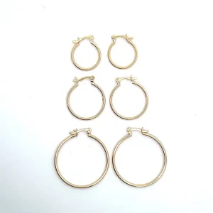 TRIO DE BRINCOS ARGOLA FINA FOLHEADO 18, 23 e 33mm