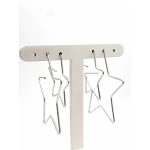 DUO DE BRINCOS ARGOLA ESTRELA INOX 56 e 36mm