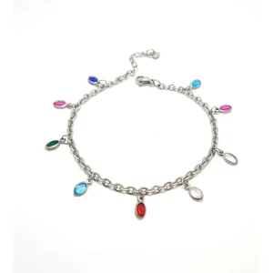 PULSEIRA C/ CRISTAIS COLORIDOS INOX 18cm