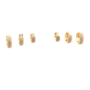 TRIO DE BRINCOS ARGOLA CLICK CRAVEJADO FOLHEADO 10, 12 e 14mm