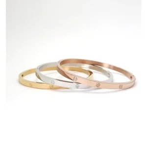 TRIO DE PULSEIRAS DE ACO INOX FENDA - DOURADO/ROSE/PRATEADO