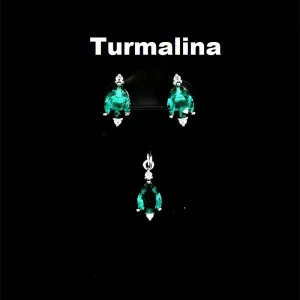 CONJUNTO SEM CORRENTE GOTA TURMALINA DE PRATA 7mm