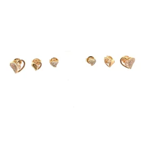 TRIO DE BRINCOS CORACAO C/ ZIRCONIAS FOLHEADO 6, 8 e 10mm