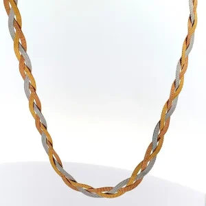 CORRENTE ENTRELAÇADA TRICOLOR SILVER/GOLD/ROSE INOX 35cm + 7cm E