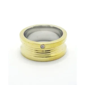 ALIANCA DE ACO INOX C/REVEST. DE LIGA DE MOEDA C/ZIRCONIA