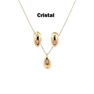 CONJUNTO GOTA C/ CRISTAL FOLHEADO 45cm/8mm