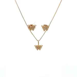 CONJUNTO BORBOLETA CRAVEJADO FOLHEADO 45cm/10mm