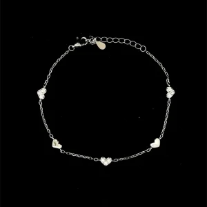 PULSEIRA CORACOES DE PRATA C/ RODIO 17cm + 3cm Ext