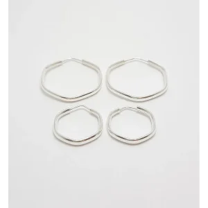 DUO DE BRINCOS ARGOLA MEIA CANA DE PRATA 14, 20mm