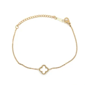 PULSEIRA TREVO C/ MADREPEROLA INOX GOLD 16cm + 5cm Ext/10mm