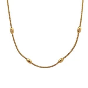 GARGANTILHA C/ BOLINHAS OVAIS INOX GOLD 45cm