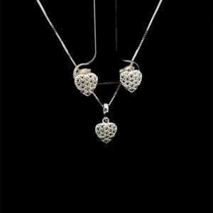 CONJUNTO CORACAO CRAVEJADO DE PRATA 45cm/8mm