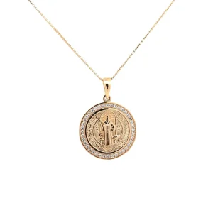 GARGANTILHA MEDALHINHA CRAVEJADO SÃO BENTO FOLHEADO 45cm/24mm