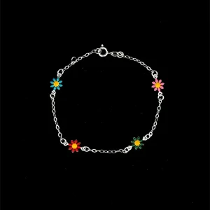 PULSEIRA FLORES DE PRATA 17cm + 2cm Ext