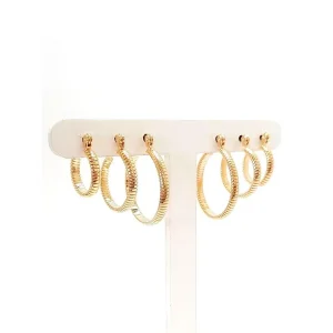 TRIO DE BRINCOS ARGOLA RABO DE RATO FOLHEADO 13, 18 e 23mm