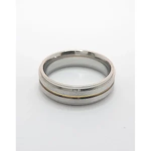 ALIANCA DE ACO INOX C/REBAIXO LATERAL E 1 FILETE DE OURO
