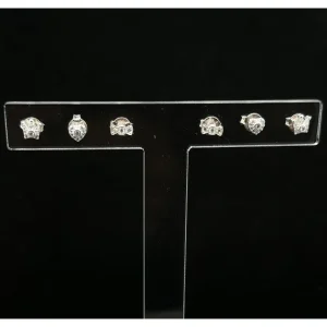 TRIO DE BRINCOS CRAVEJADO DE PRATA 4mm