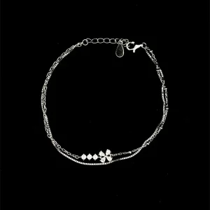PULSEIRA DUPLA CRISTAIS DE PRATA C/ RODIO 16cm + 4cm Ext