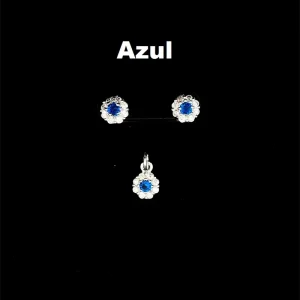 CONJUNTO SEM CORRENTE PRINCESA AZUL DE PRATA 6,4mm