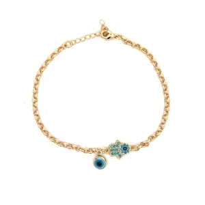 PULSEIRA ELO MÃO DE FATIMA FOLHEADO 17cm + 3cm Ext