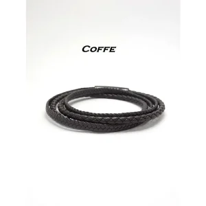 PULSEIRA MASCULINA COURO C/ FECHO INTELIGENTE INOX 21cm