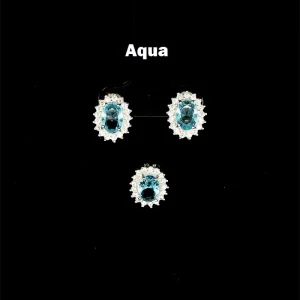 CONJUNTO S/ CORRENTE CRISTAL OVAL DE PRATA 9mm