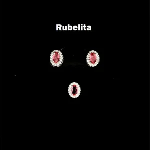 CONJUNTO OVAL RUBELITA DE PRATA S/ CORRENTE