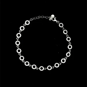 PULSEIRA AROS CRAVEJADO DE PRATA C/ RODIO 16cm + 4cm Ext