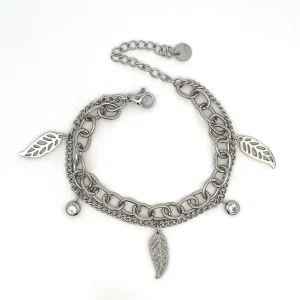 PULSEIRA DUPLA ELO C/ PINGENTES INOX 17cm + 5cm Ext