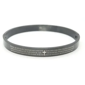 PULSEIRA PRETA PAI NOSSO MASCULINO DE ACO INOX