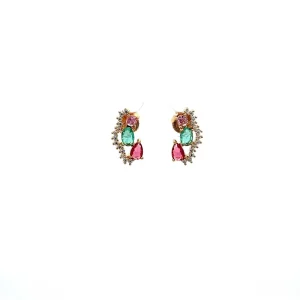 BRINCO CRISTAIS COLORIDOS FOLHEADO 9,5mm