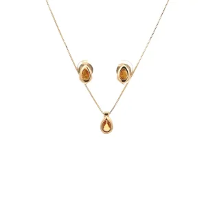 CONJUNTO CRISTAL GOTA CITRINO FOLHEADO 45cm/6mm
