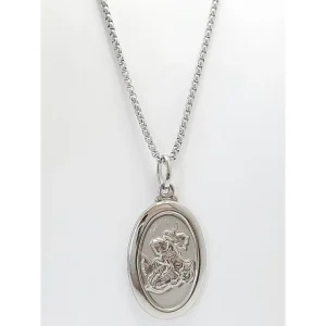 GARGANTILHA SÃO JORGE C/ PINGENTE OVAL INOX 60cm/30mm