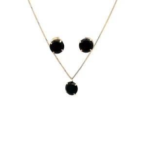 CONJUNTO CRISTAL PRETO REDONDO FOLHEADO 40 + 5cm Ext/8mm