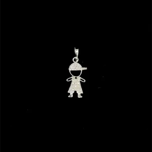 PINGENTE CRAVEJADO MENINO DE PRATA 11mm