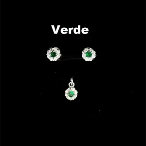 CONJUNTO SEM CORRENTE PRINCESA VERDE DE PRATA 6,4mm