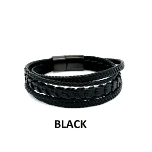 PULSEIRA INOX C/COURO BLACK 21cm