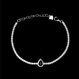 PULSEIRA RIVIERA GOTA BLACK DE PRATA 17cm + 3cm Ext