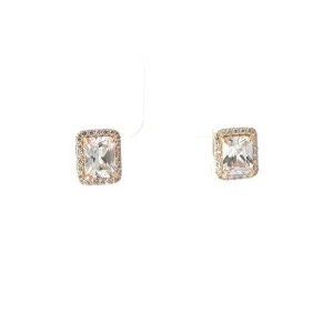 BRINCO RETANGULAR CRISTAL BAGUETE CRAVEJADO FOLHEADO 10mm