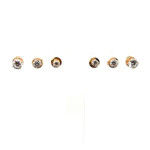 TRIO DE BRINCOS PONTO DE LUZ FOLHEADO 4, 5 e 6mm